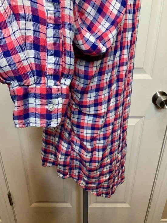 Frank & Eileen Pink Blue White Flannel Plaid Eileen Button-Up Shirt, Size S - Picture 5 of 11